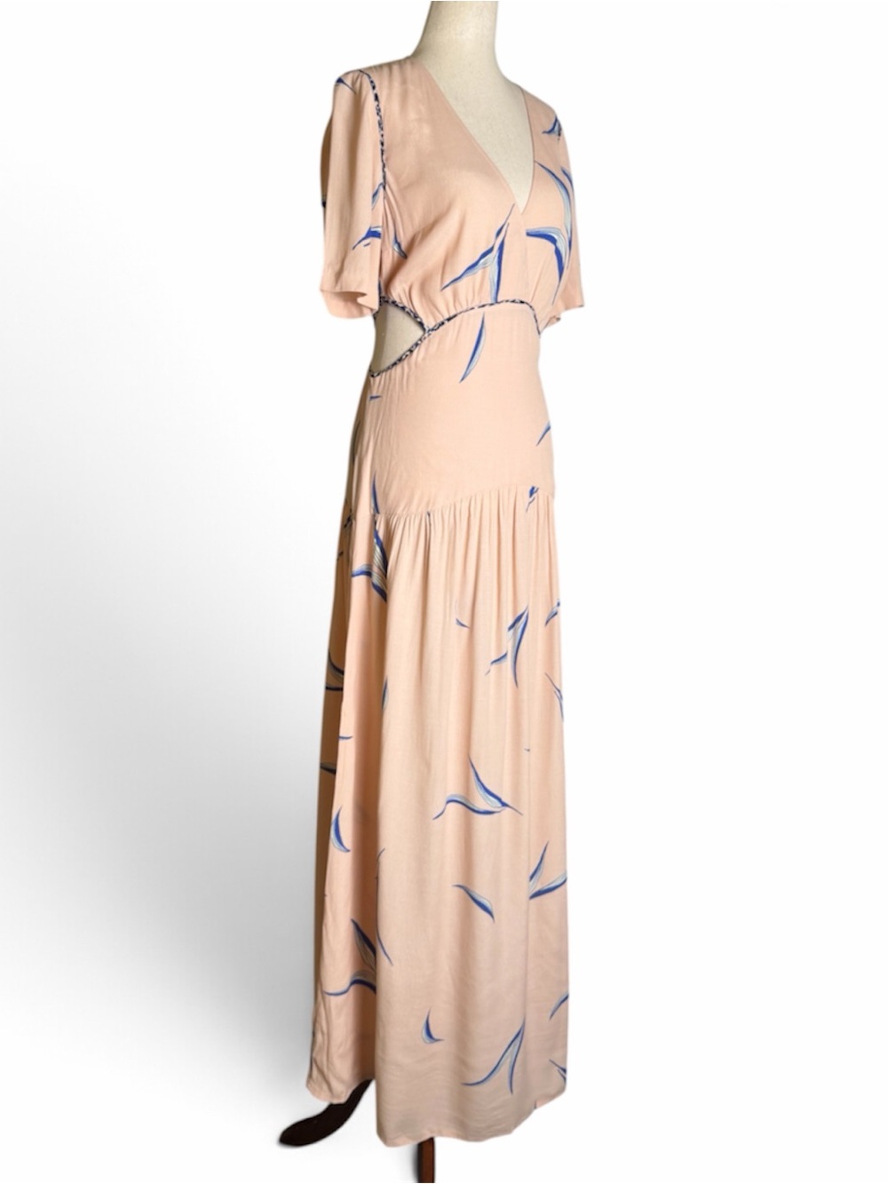 ba&sh Tiana Cutout Leaf Print Maxi Dress In Nude US size 6 - Picture 2 of 10